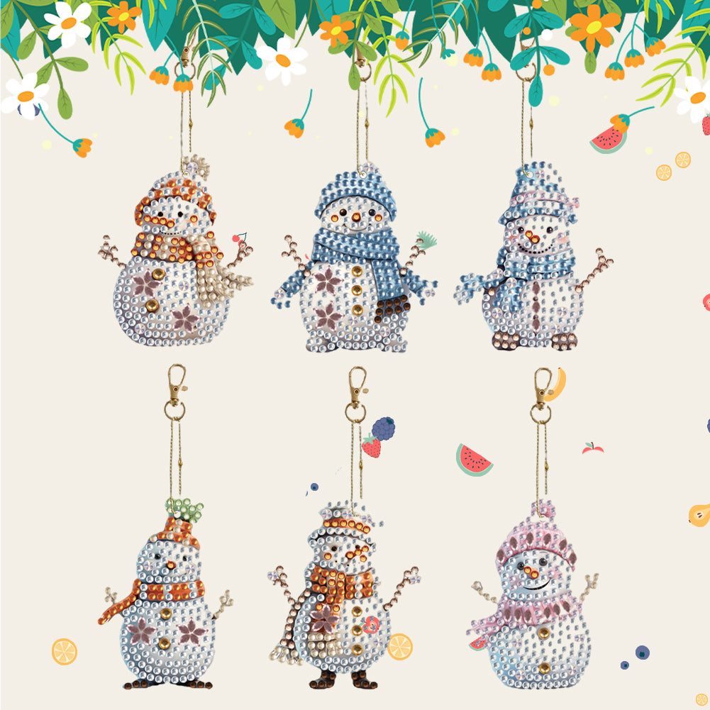 Load image into Gallery viewer, DIY Diamond Art Keychains Cartoon 6pcs (Winter Snowman)