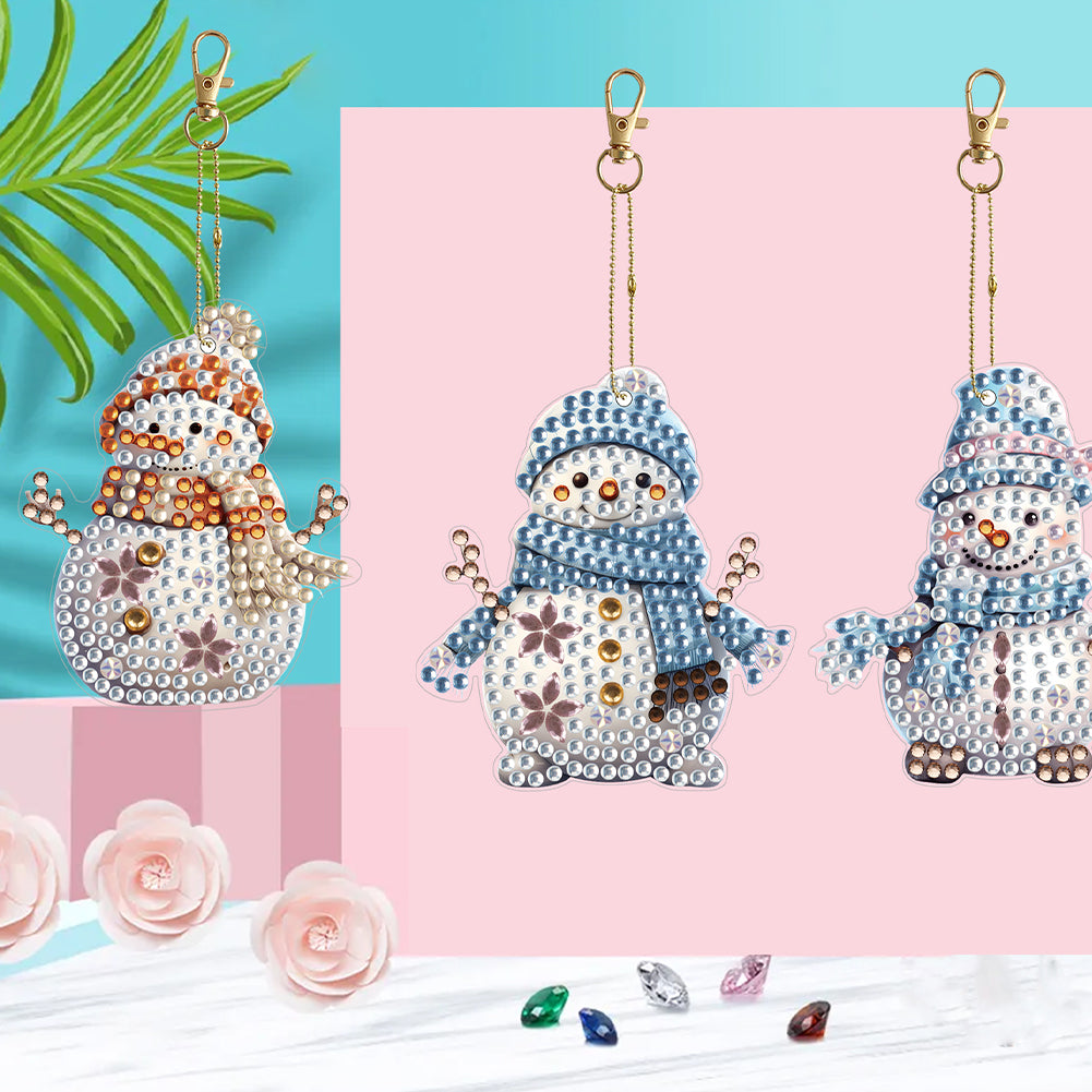 Load image into Gallery viewer, DIY Diamond Art Keychains Cartoon 6pcs (Winter Snowman)