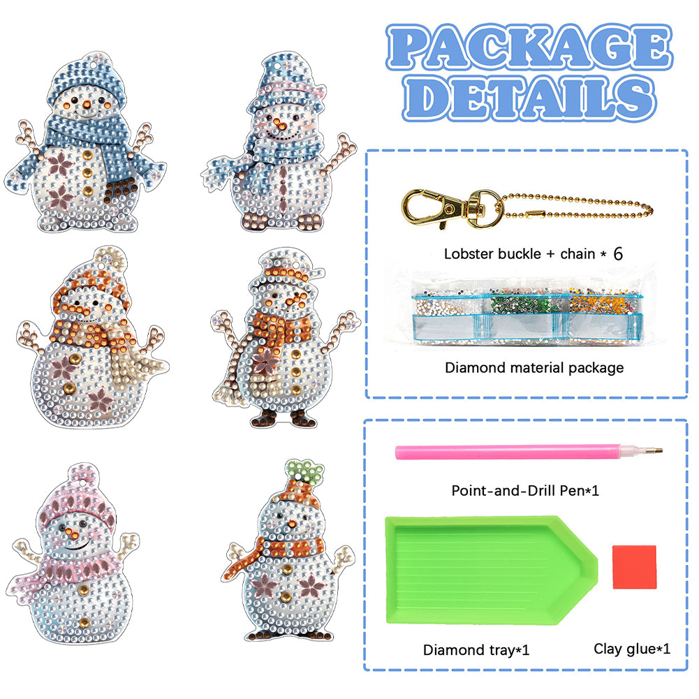 Load image into Gallery viewer, DIY Diamond Art Keychains Cartoon 6pcs (Winter Snowman)