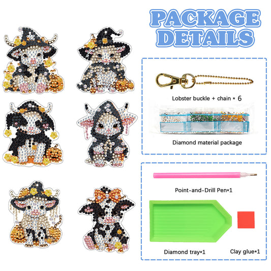 DIY Diamond Art Keychains Cartoon 6pcs (Halloween Calf)