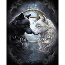 Load image into Gallery viewer, AB Diamond Painting - Full Round - black and white twin wolves (40*50CM)
