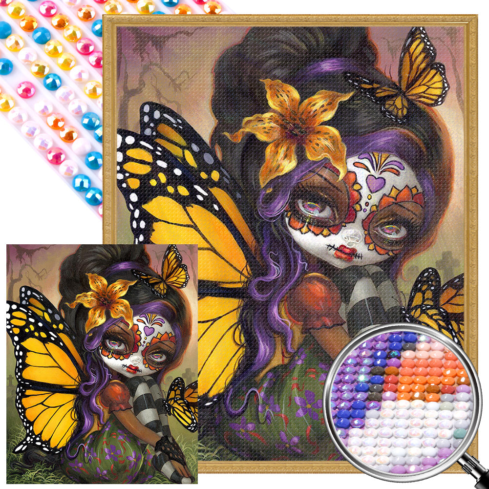 AB Diamond Painting - Full Round - butterfly girl (40*50CM)