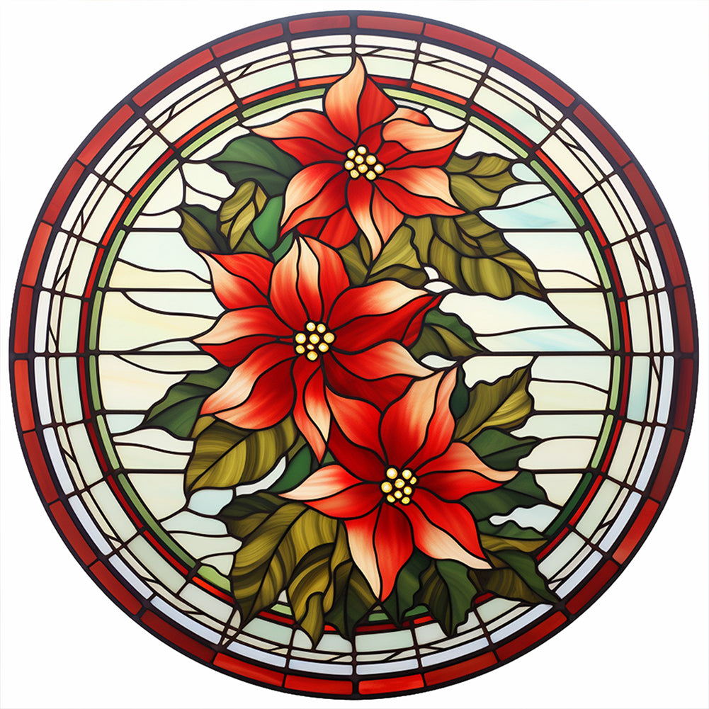 Diamond Painting - Full Round - Christmas red flower glass art (30*30CM)