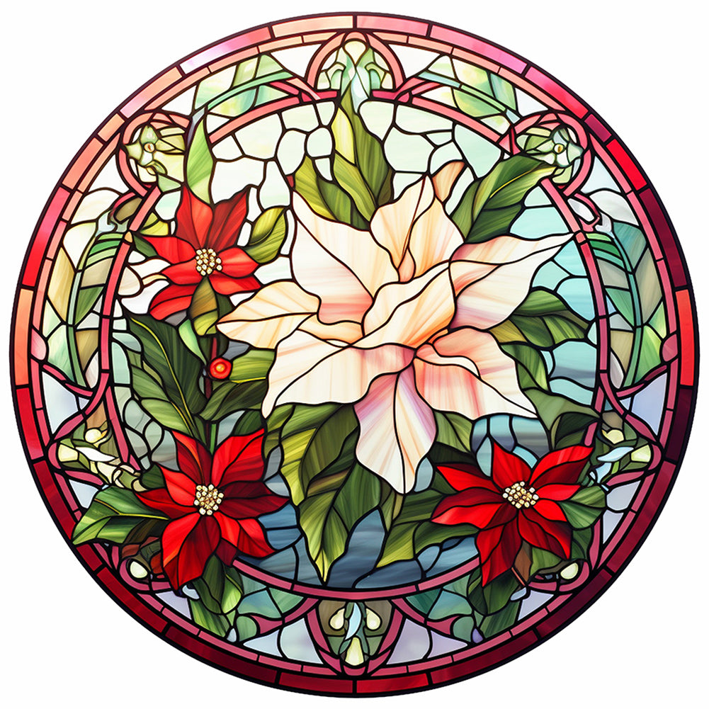 Diamond Painting - Full Round - Christmas red flower glass art (30*30CM)