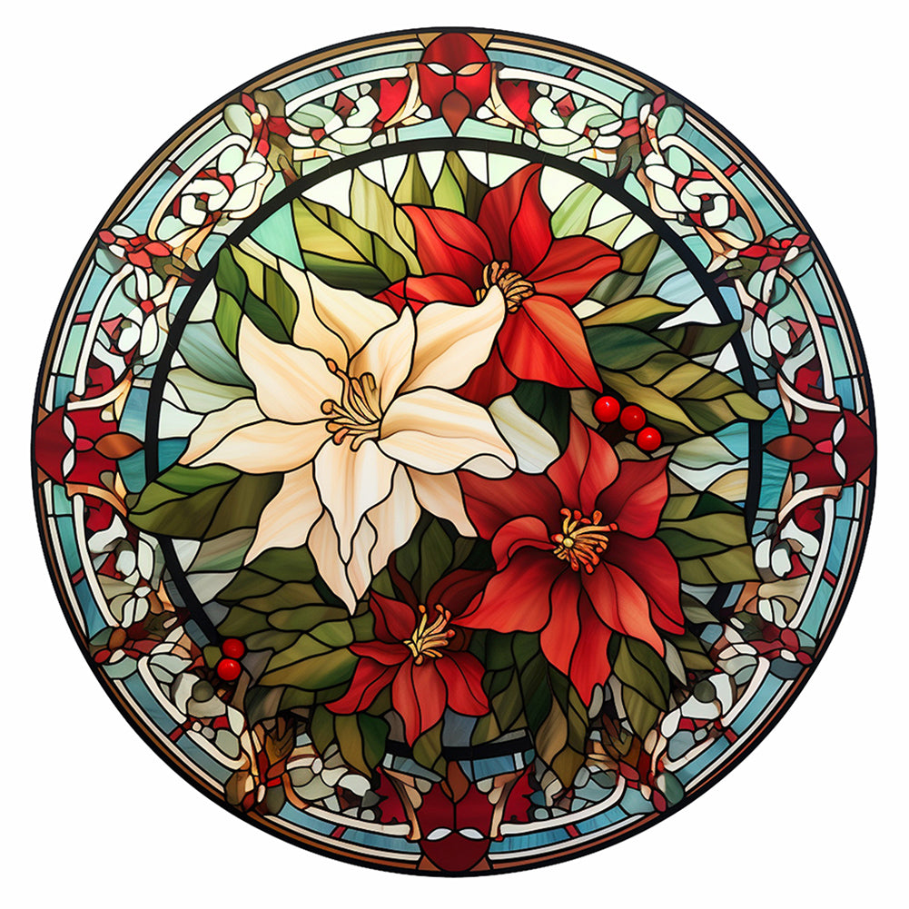 Diamond Painting - Full Round - Christmas red flower glass art (30*30CM)