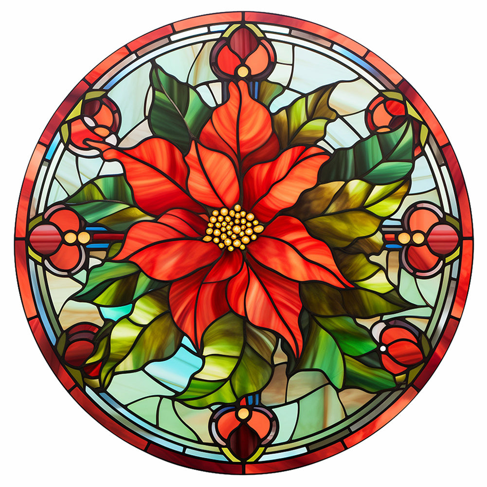 Diamond Painting - Full Round - Christmas red flower glass art (30*30CM)