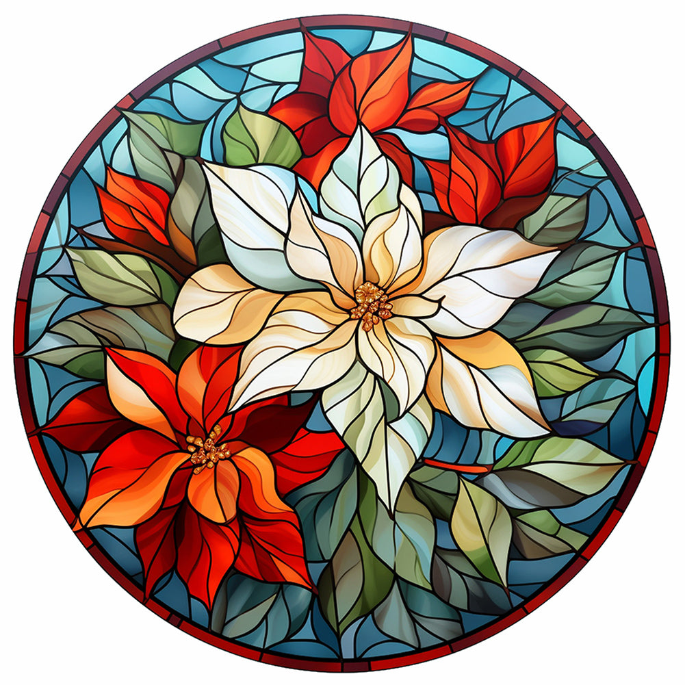 Diamond Painting - Full Round - Christmas red flower glass art (30*30CM)