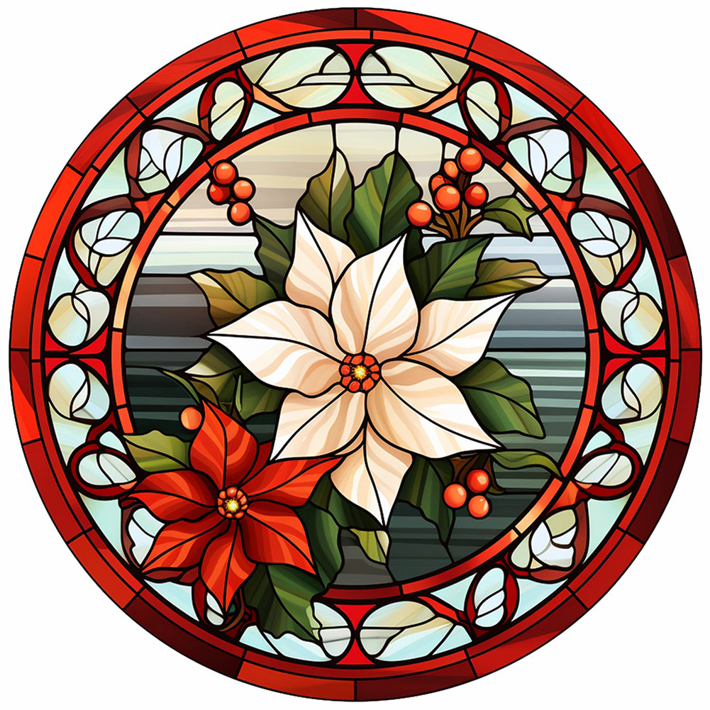 Diamond Painting - Full Round - Christmas red flower glass art (30*30CM)