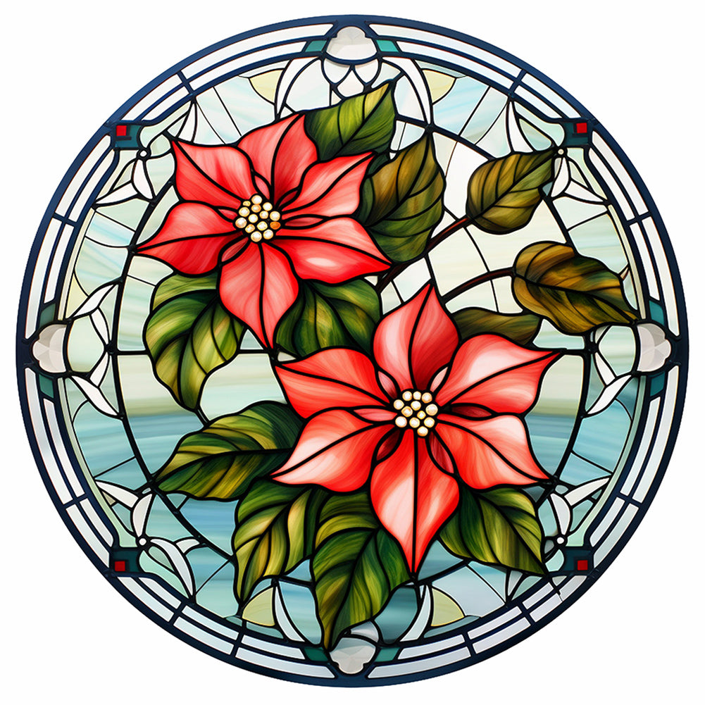 Diamond Painting - Full Round - Christmas red flower glass art (30*30CM)