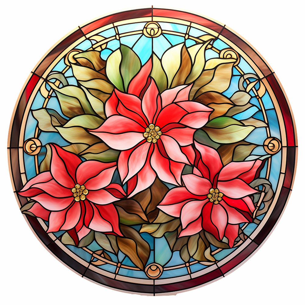 Diamond Painting - Full Round - Christmas red flower glass art (30*30CM)