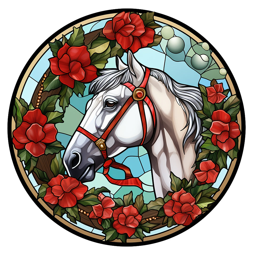 Diamond Painting - Full Round - Christmas Red Horse Glass Art (30*30CM)