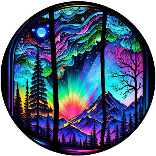 Diamond Painting - Full Round - Round Card Aurora Night Scene (30*30CM)
