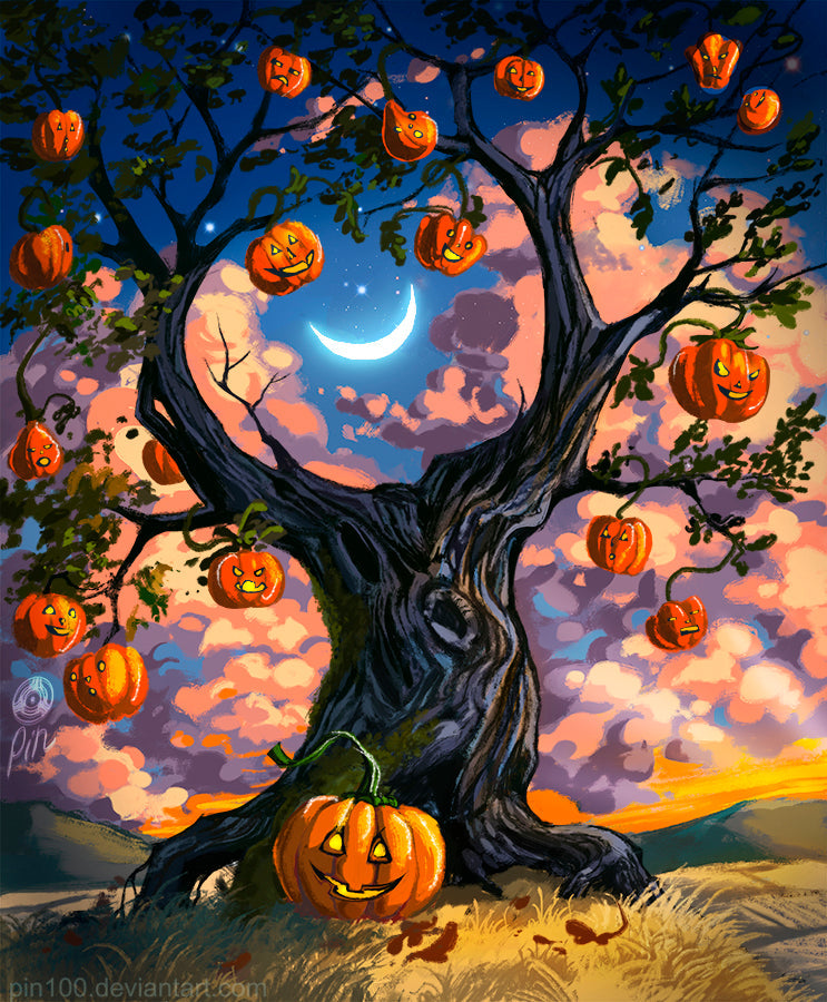 Diamond Painting - Full Round - Halloween pumpkin tree (30*30CM)