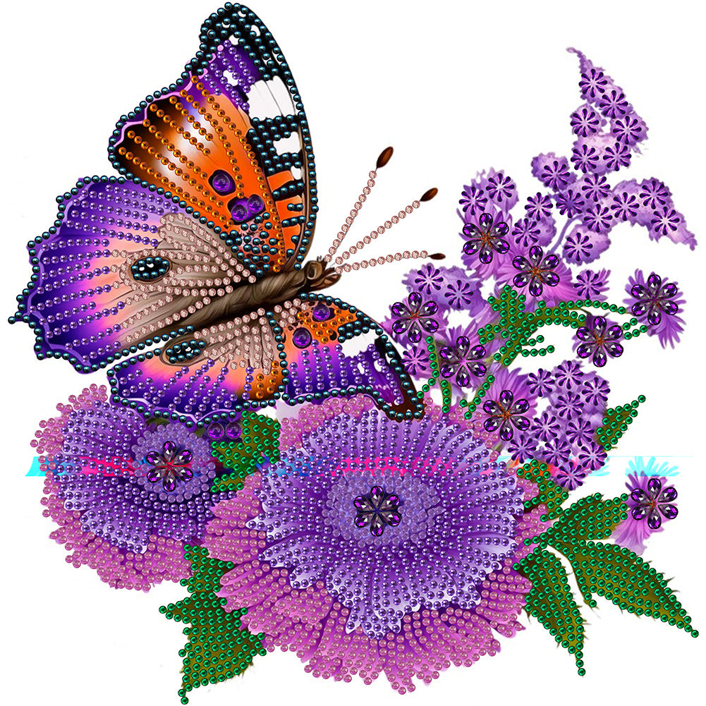 Diamond Painting - Partial Special Shaped - flowers and butterflies (30*30CM)