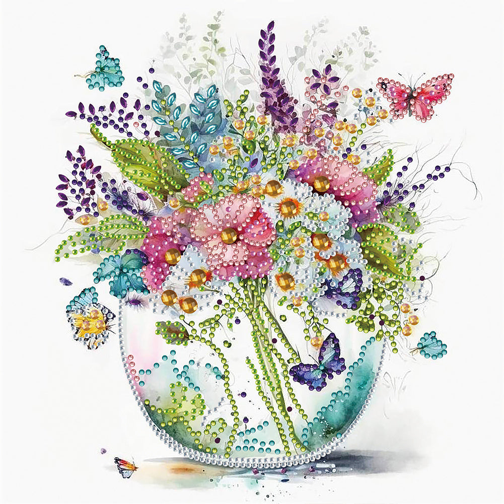 Diamond Painting - Partial Special Shaped - blue green vase (30*30CM)