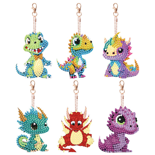 Diamond Dragon Painting Keychain Kits Double Sided 5PCS Cute Dinosaur Key Chains