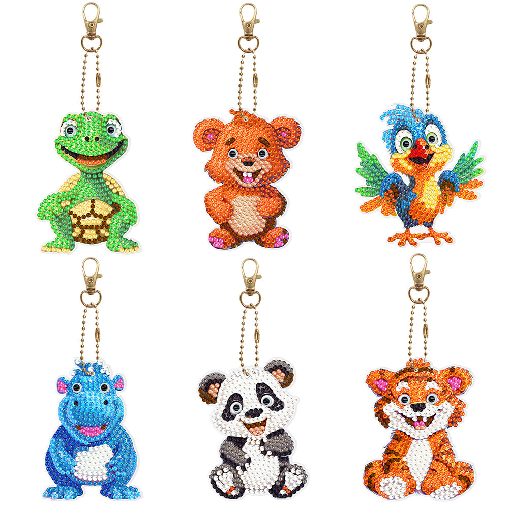 6Pcs DIY Diamonds Key Ring Double Sided Cartoon Special Shaped Hanging Ornaments