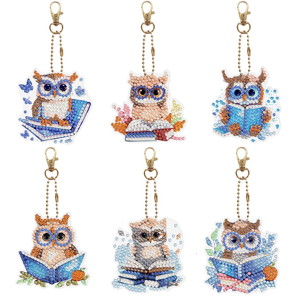 6Pcs DIY Diamonds Key Ring Double Sided Cartoon Special Shaped Hanging Ornaments