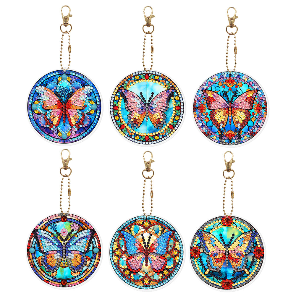 6Pcs DIY Diamonds Key Ring Double Sided Cartoon Special Shaped Hanging Ornaments