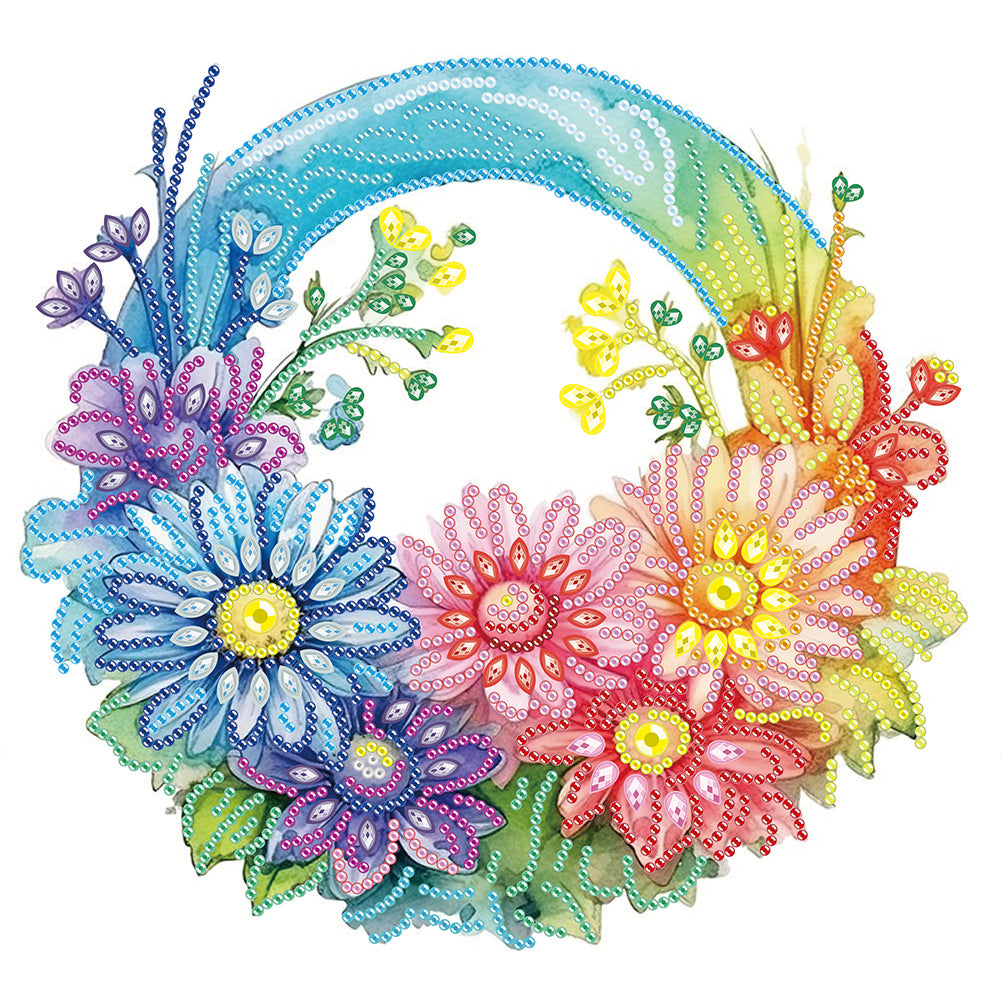 Diamond Painting - Partial Special Shaped - rainbow with flowers (30*30CM)