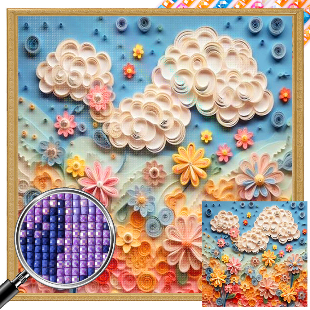 AB Diamond Painting - Full Square - Embossed clouds and flowers (40*40CM)