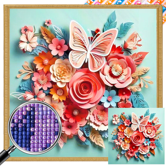 AB Diamond Painting - Full Square - butterfly and paper flower (40*40CM)