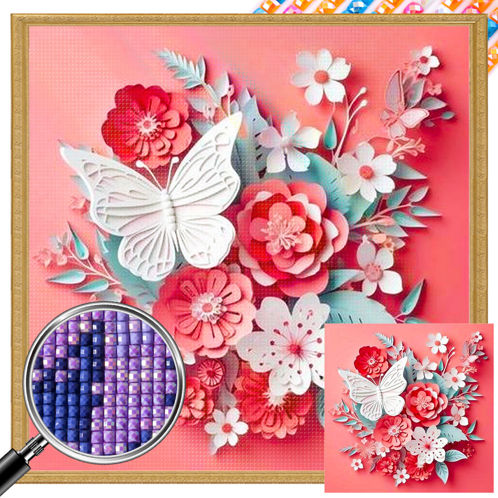 AB Diamond Painting - Full Square - butterfly and paper flower (40*40CM)