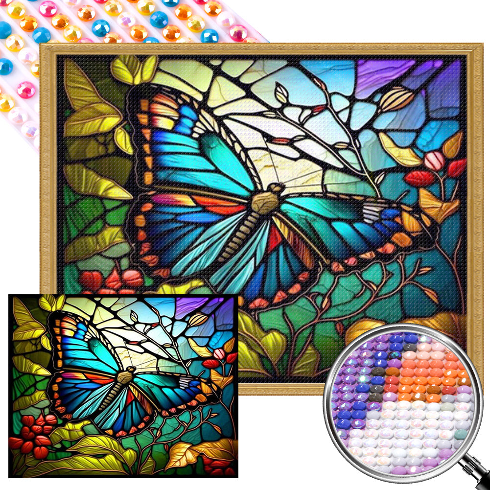 AB Diamond Painting - Full Round - stained glass butterfly (50*40CM)