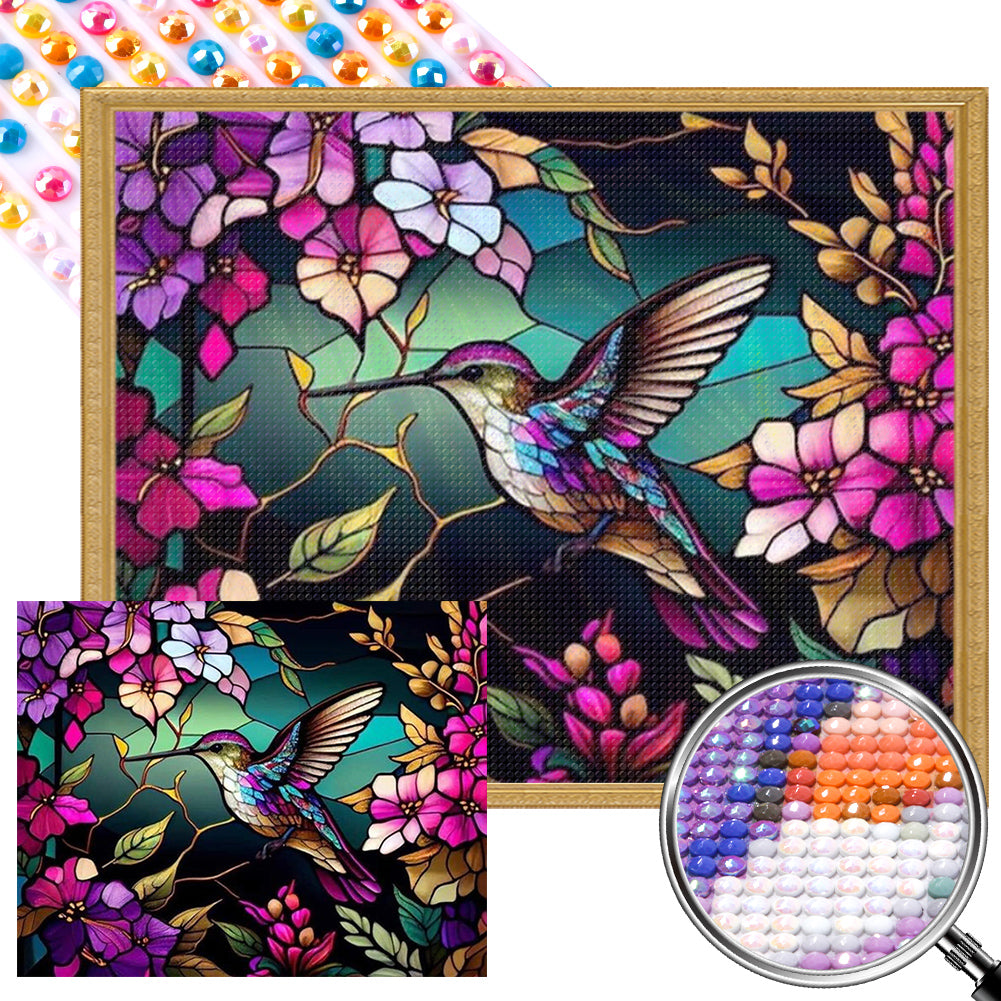 AB Diamond Painting - Full Round - stained glass hummingbird (50*40CM)