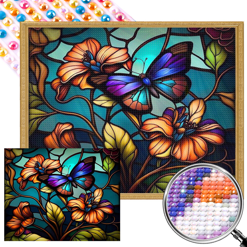 AB Diamond Painting - Full Round - stained glass butterfly (50*40CM)