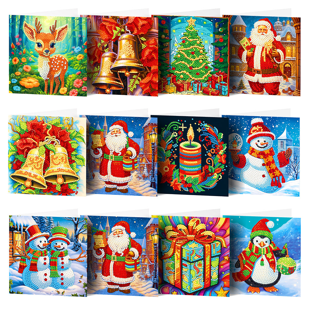 8/12PCS Diamond Drawing Holiday Card 5D DIY Shaped Drill Greeting Thank You Card