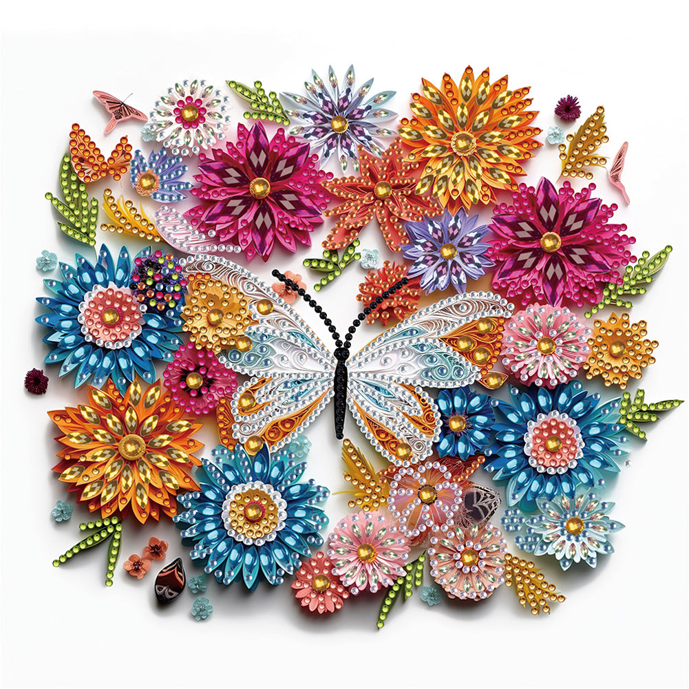 Diamond Painting - Partial Special Shaped - Butterfly wreath paper painting (30*30CM)