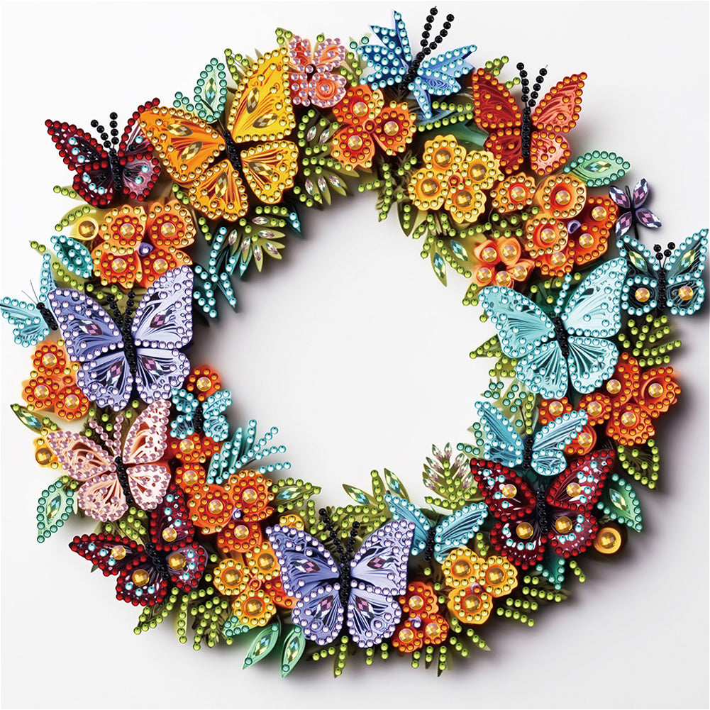 Diamond Painting - Partial Special Shaped - Butterfly wreath paper painting (30*30CM)