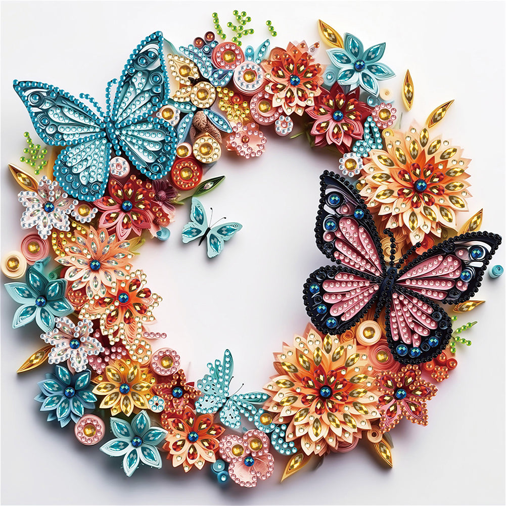 Diamond Painting - Partial Special Shaped - Butterfly wreath paper painting (30*30CM)