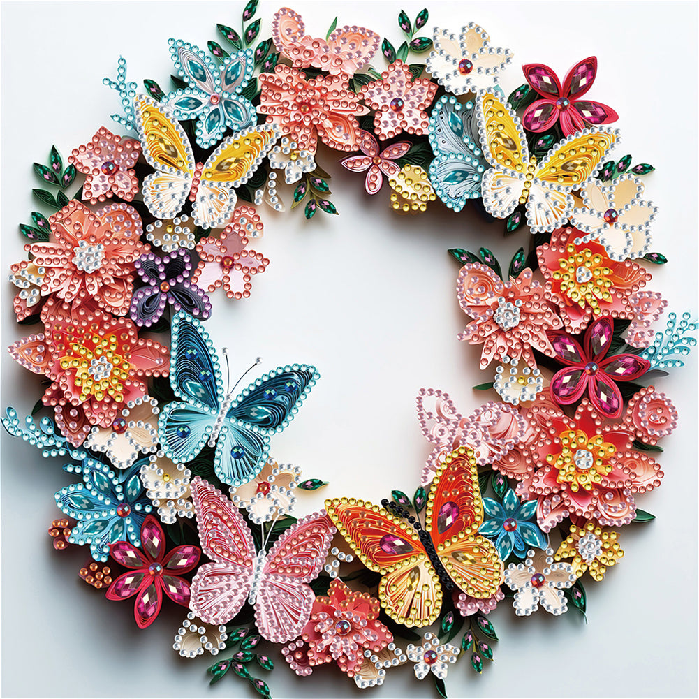 Diamond Painting - Partial Special Shaped - Butterfly wreath paper painting (30*30CM)