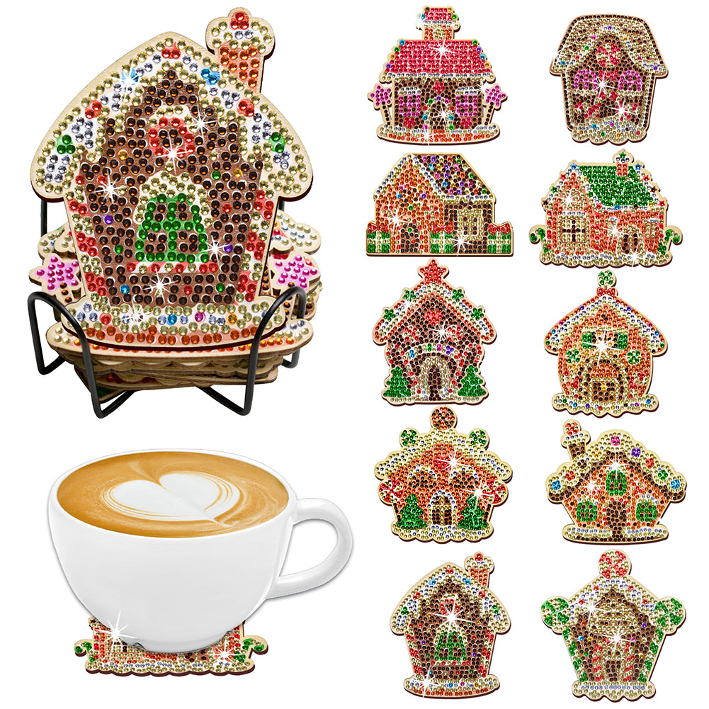 10PCS Diamond Painting Coasters Kit with Holder DIY Animals Paw Diamonds Coaster