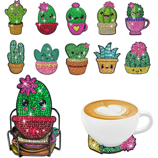 10PCS Diamond Painting Coasters Kit with Holder DIY Animals Paw Diamonds Coaster