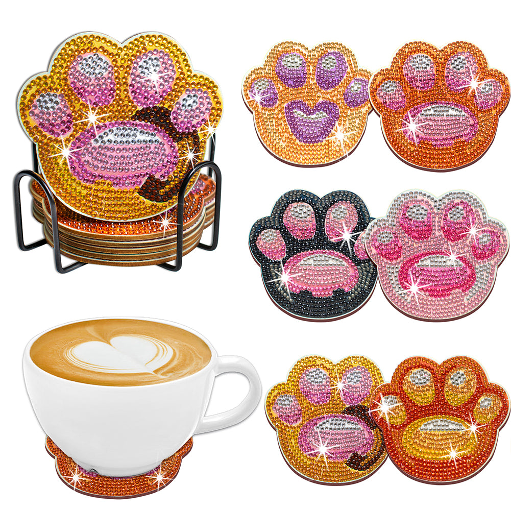 10PCS Diamond Painting Coasters Kit with Holder DIY Animals Paw Diamonds Coaster