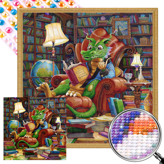 AB Diamond Painting - Full Round - little dragon reading (40*40CM)