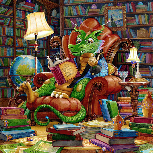 AB Diamond Painting - Full Round - little dragon reading (40*40CM)