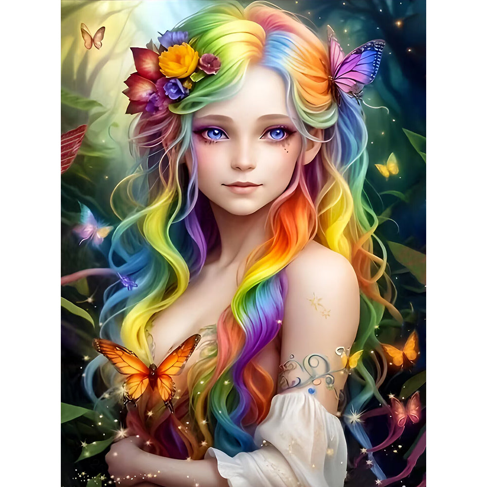 Diamond Painting - Full Round - Colored Elf Girl (30*40CM)