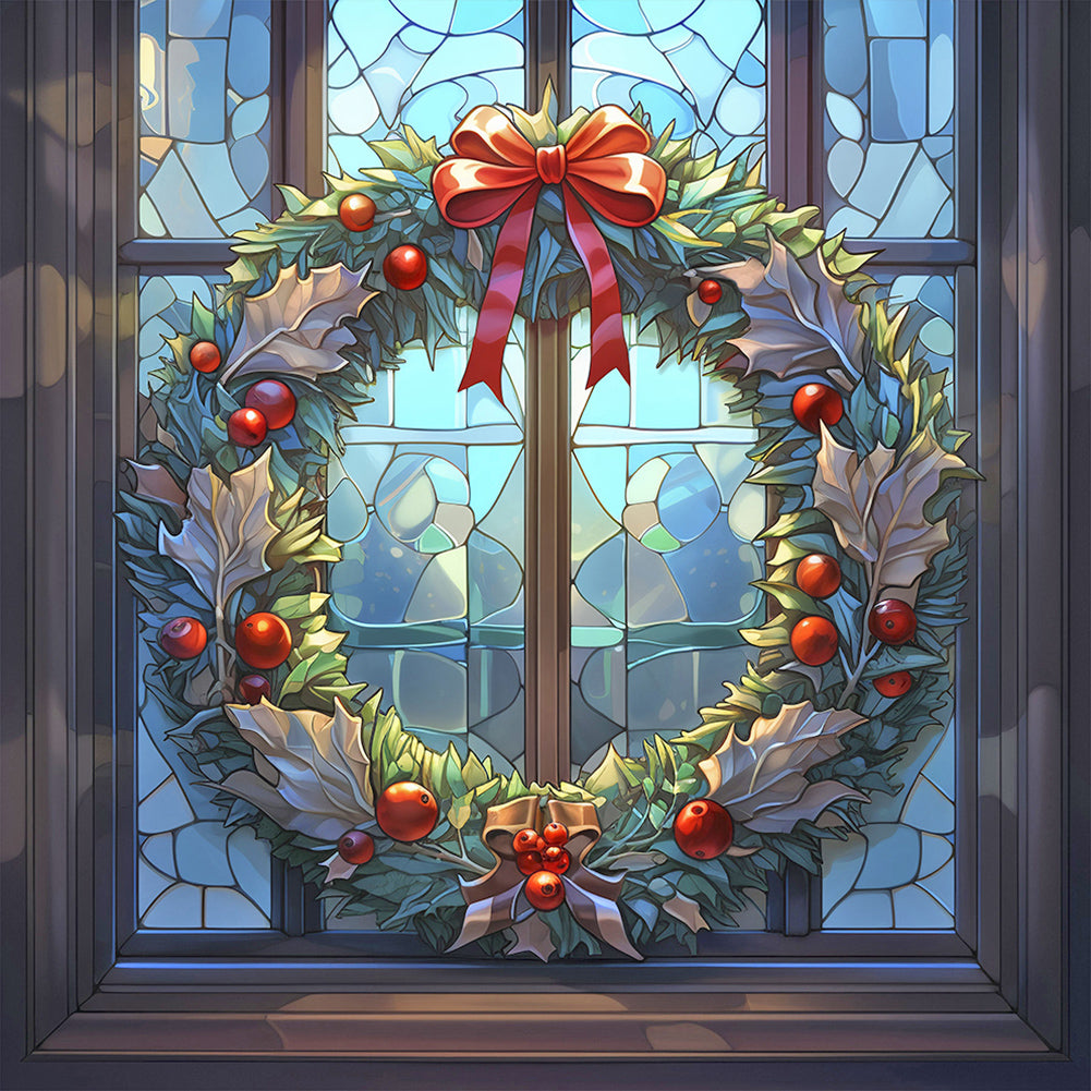 Diamond Painting - Full Round - Christmas holiday wreath glass art (30*30CM)
