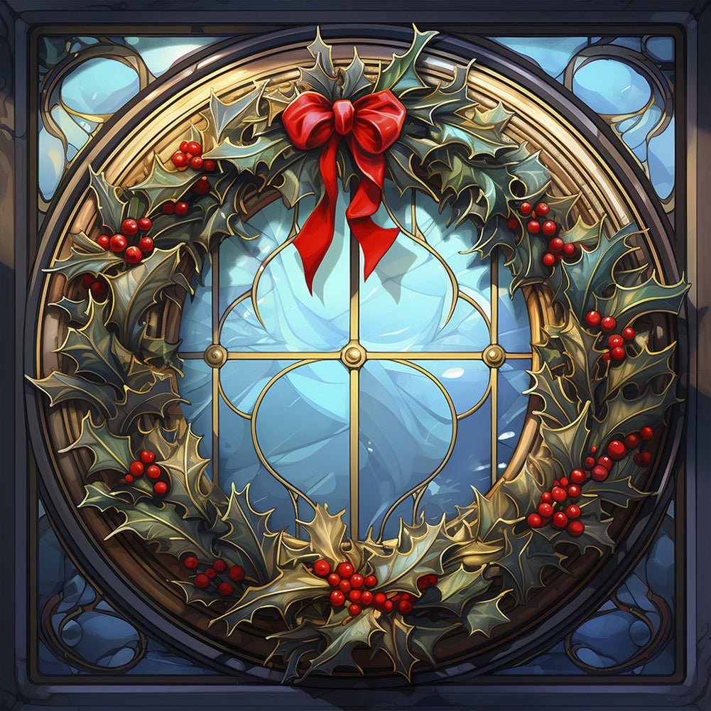 Diamond Painting - Full Round - Christmas holiday wreath glass art (30*30CM)