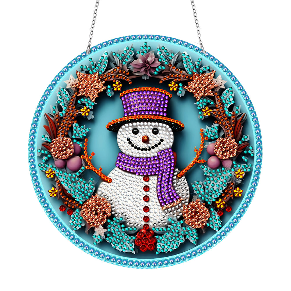 DIY Crystal Diamond Pendant Single-sided 5D Round for Home Garden (Snowman)