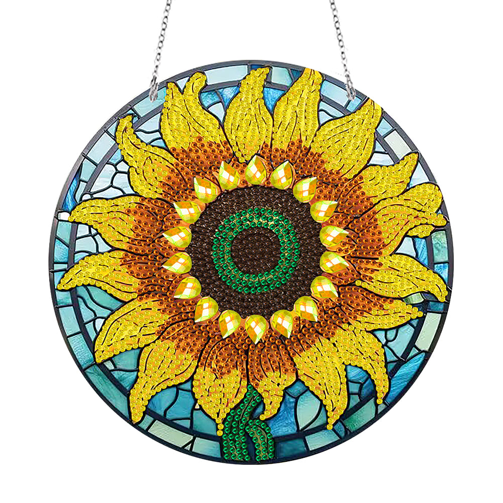 DIY Crystal Diamond Pendant Single-sided 5D Round for Home Garden (Sunflower)