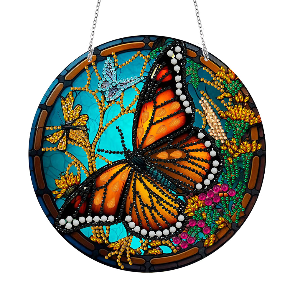 DIY Crystal Diamond Pendant Single-sided 5D Round for Home Garden (Butterfly)