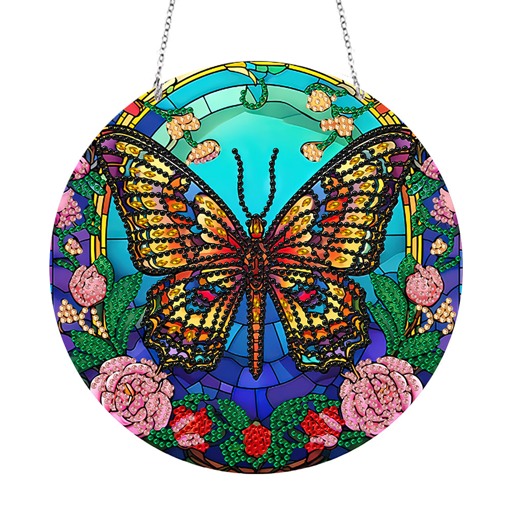 DIY Crystal Diamond Pendant Single-sided 5D Round for Home Garden (Butterfly)