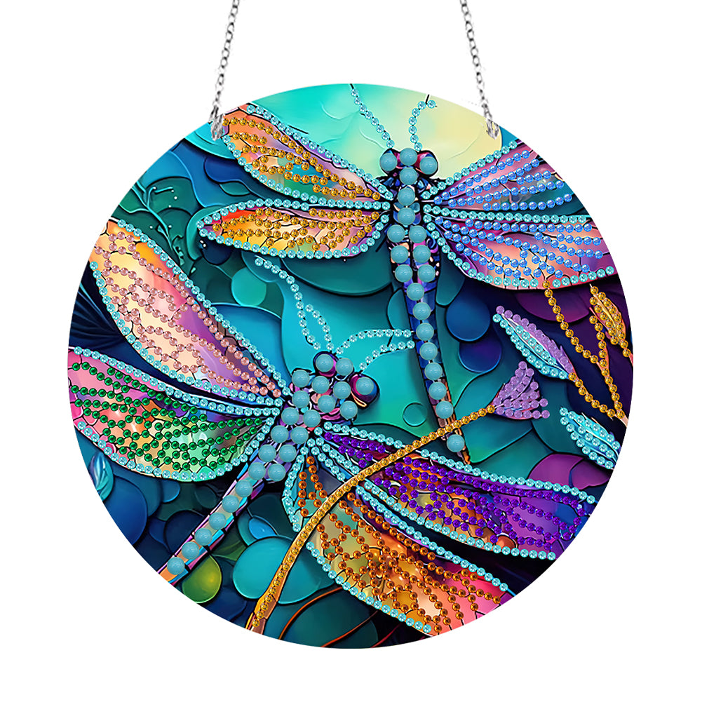 DIY Crystal Diamond Pendant Single-sided 5D Round for Home Garden (Dragonfly)