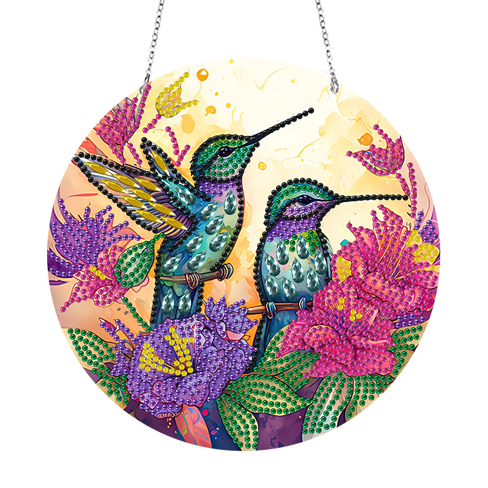 DIY Crystal Diamond Pendant Single-sided 5D Round for Home Garden (Hummingbird)