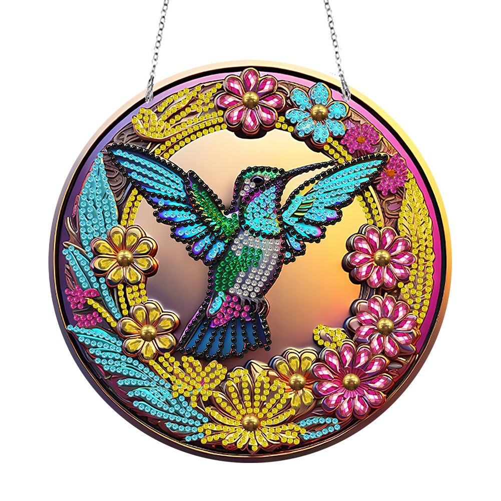 DIY Crystal Diamond Pendant Single-sided 5D Round for Home Garden (Hummingbird)
